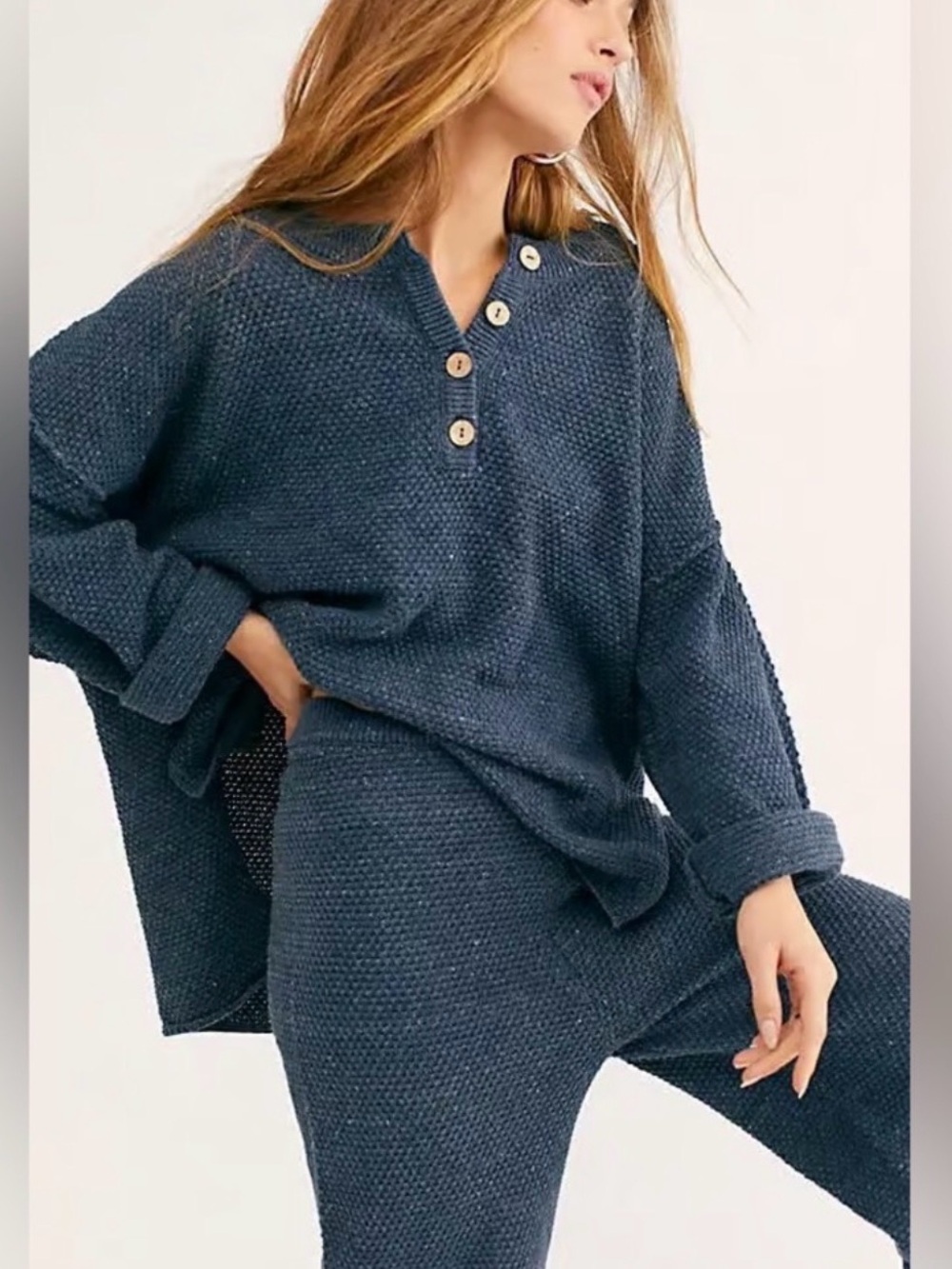 Free People Hailee Sweater Set, Pants and Top in Blue EUC